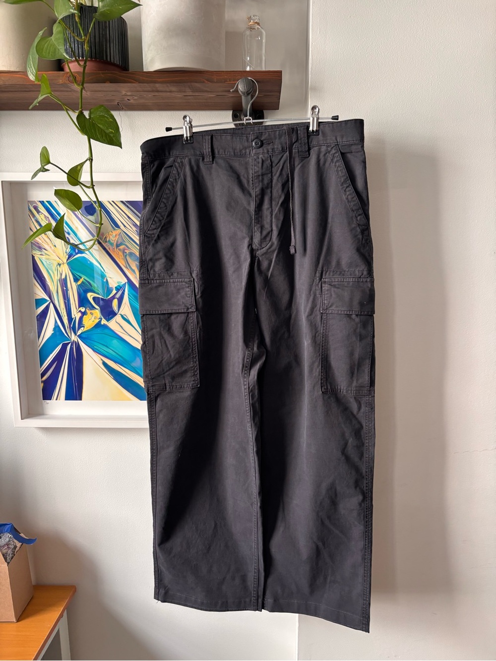 Uniqlo Dark Grey Men's Cargo Pants - Wide Leg